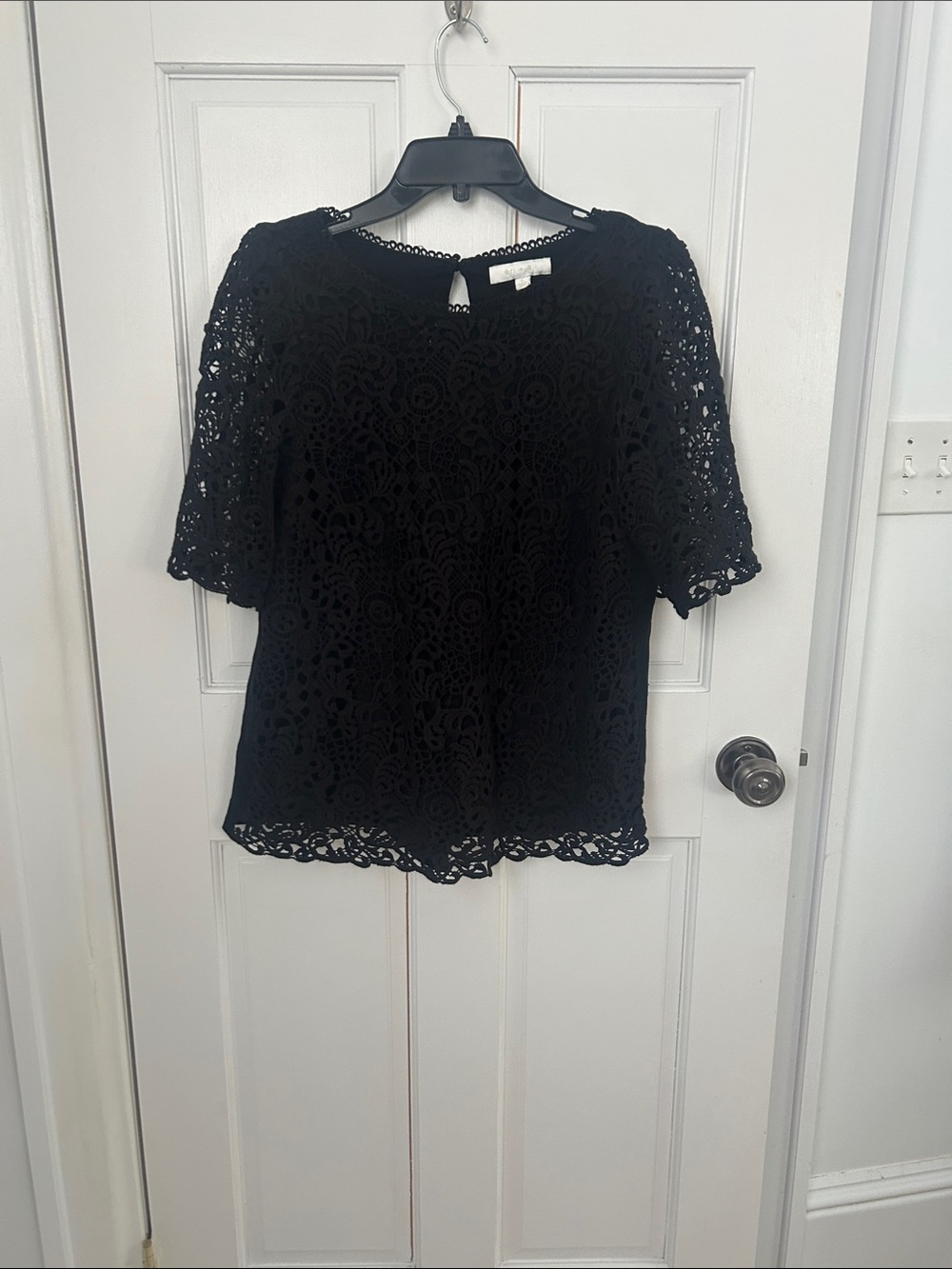 Anthropologie Black Crochet Lace Short-Sleeve Blouse